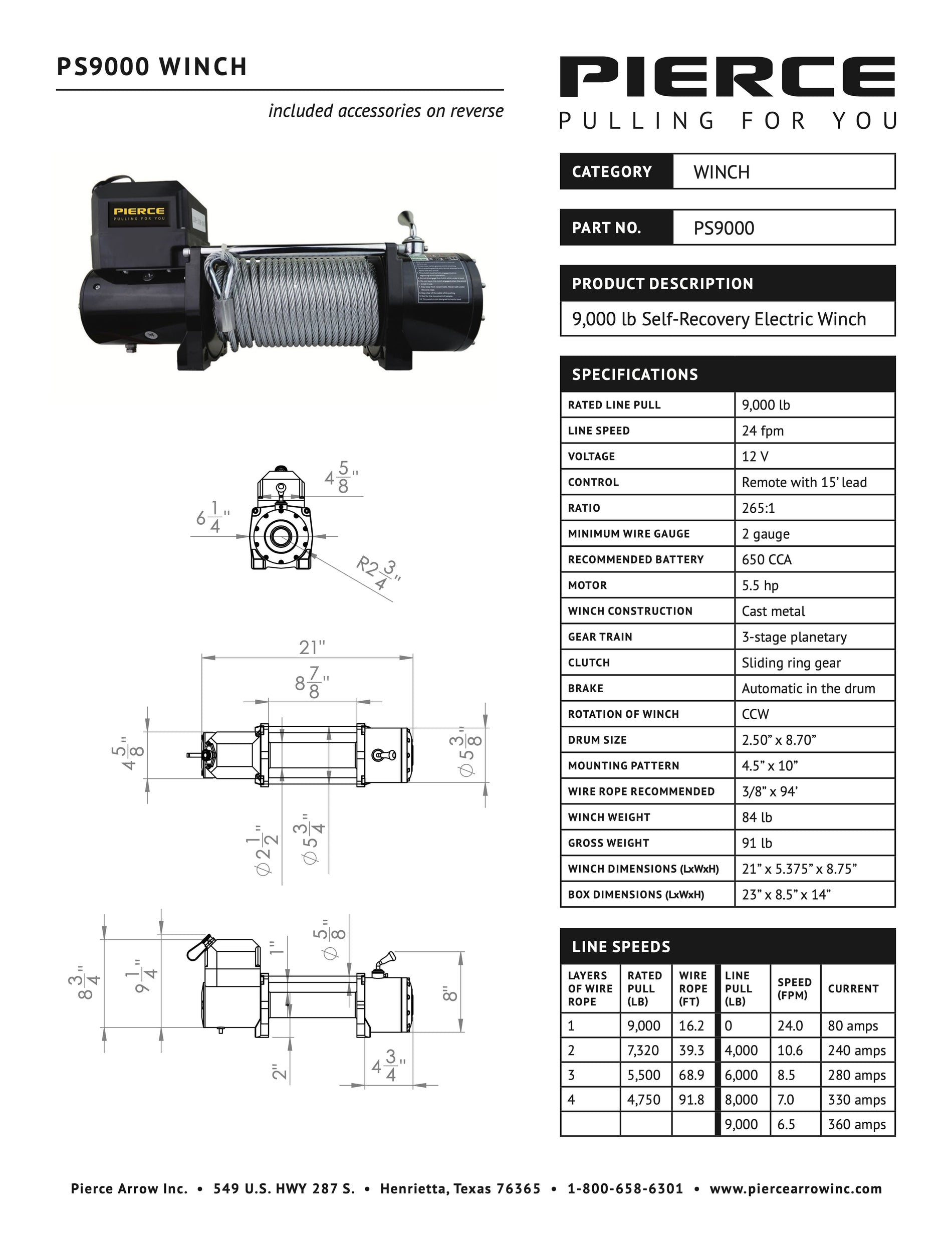 PS9000 Winch Spec Sheet