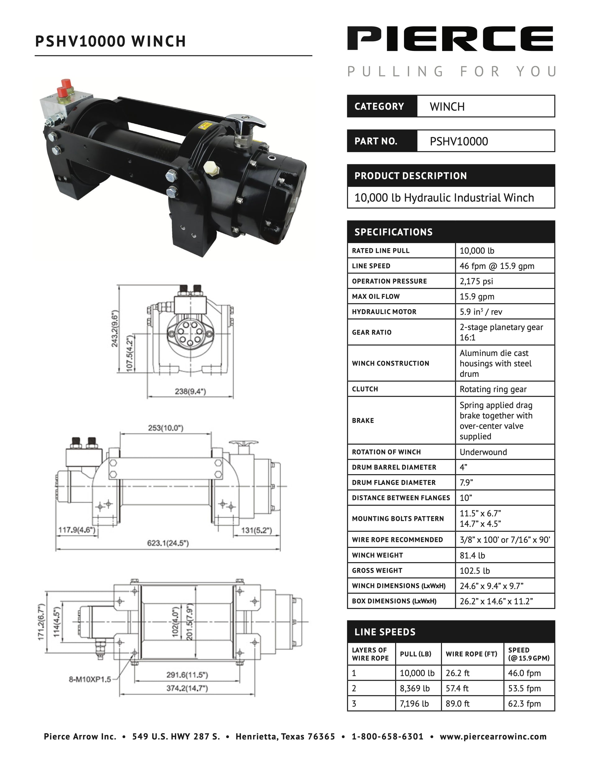 PSHV10000 Winch Spec Sheet