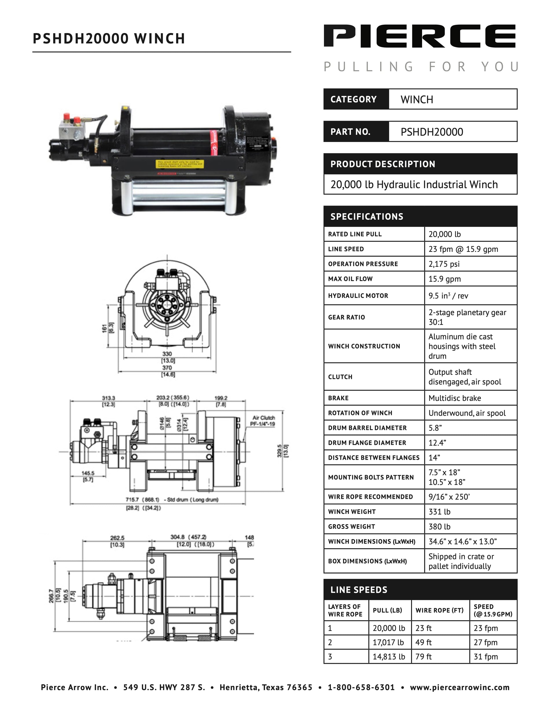 PSHDH20000 Winch Spec Sheet