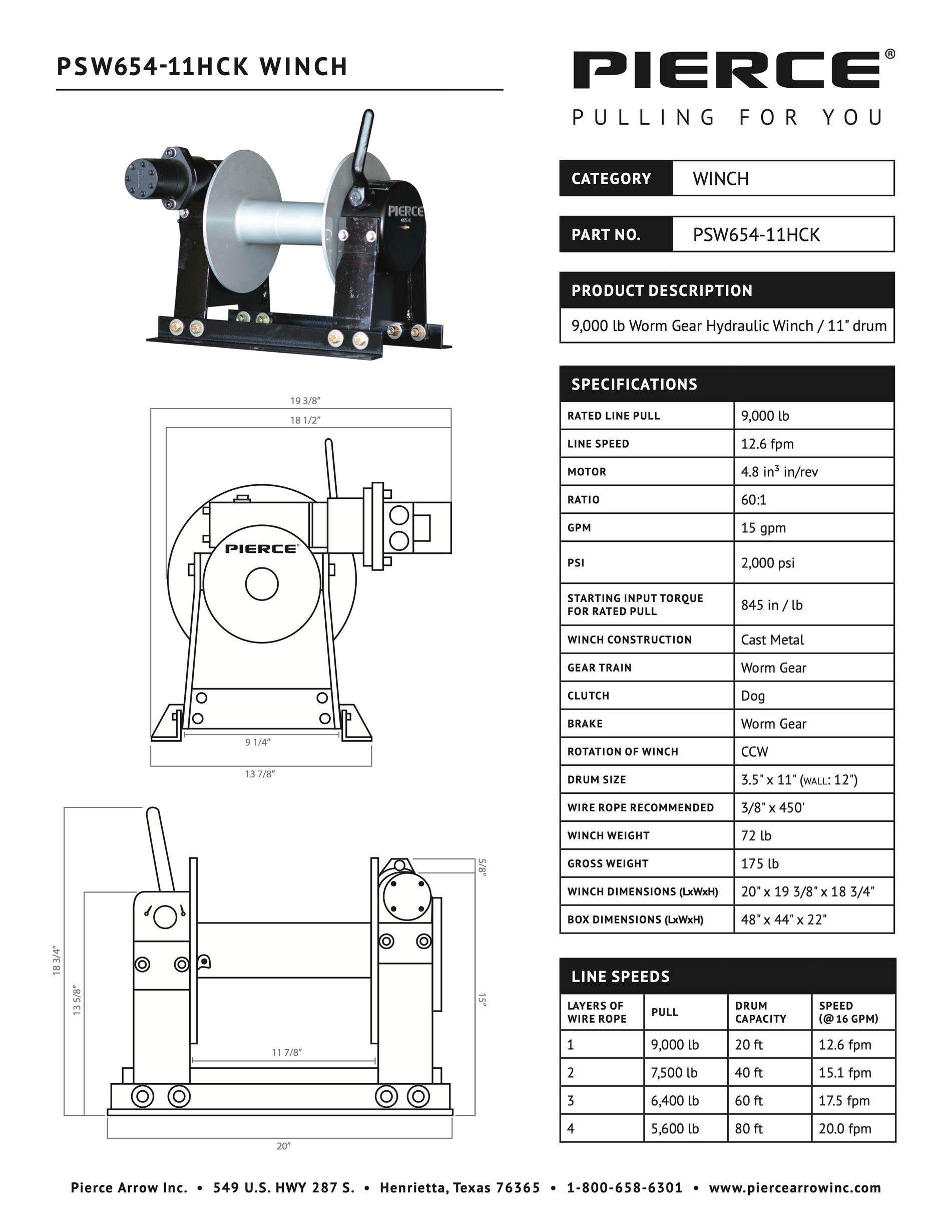 PSW654-11HCK Winch Spec Sheet