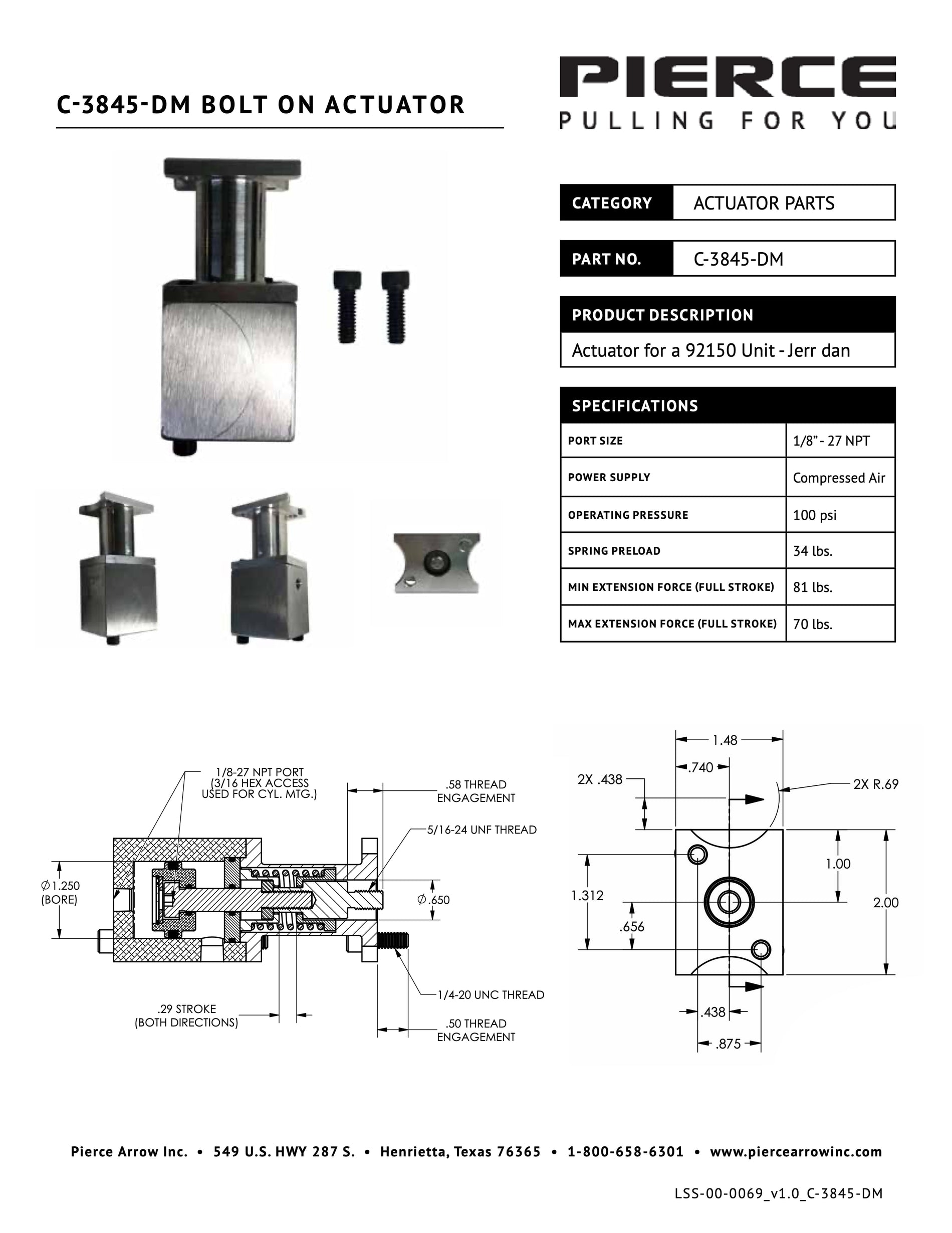 C-3845-DM Bolt On Actuator Spec Sheet