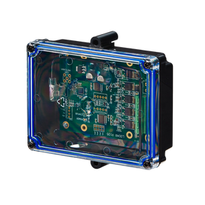 The 4 Function 12/24V Lodar Replacement FET Receiver | 11 Series by Lodar LTD is a transparent electronic device featuring a visible circuit board and components within its rectangular casing, making it compatible with Lodar 11 Series 4 Function Systems for seamless integration into advanced setups.