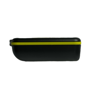 A sleek black and yellow rectangular case with a latch, viewed from the side, designed to house solenoid-operated equipment, ensuring seamless integration with your PIERCE 2 Function Wireless Remote Control System operating at 433 MHz.