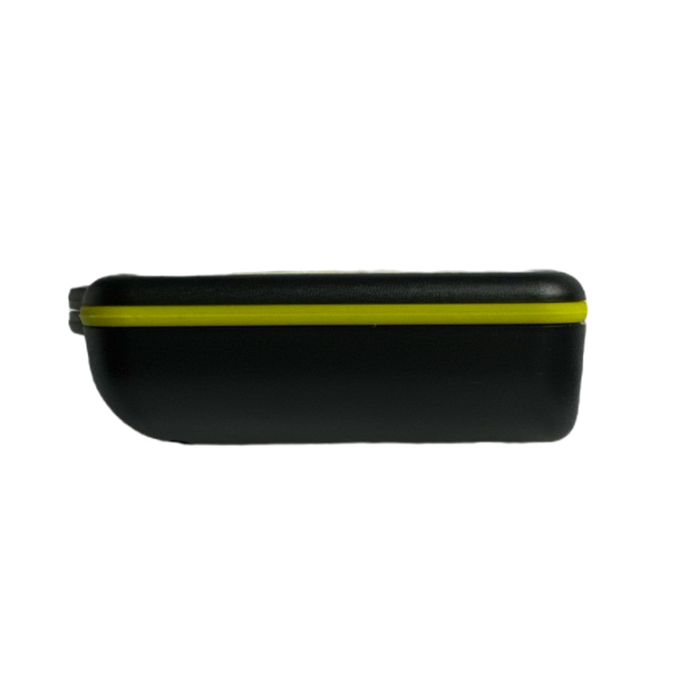 A sleek black and yellow rectangular case with a latch, viewed from the side, designed to house solenoid-operated equipment, ensuring seamless integration with your PIERCE 2 Function Wireless Remote Control System operating at 433 MHz.