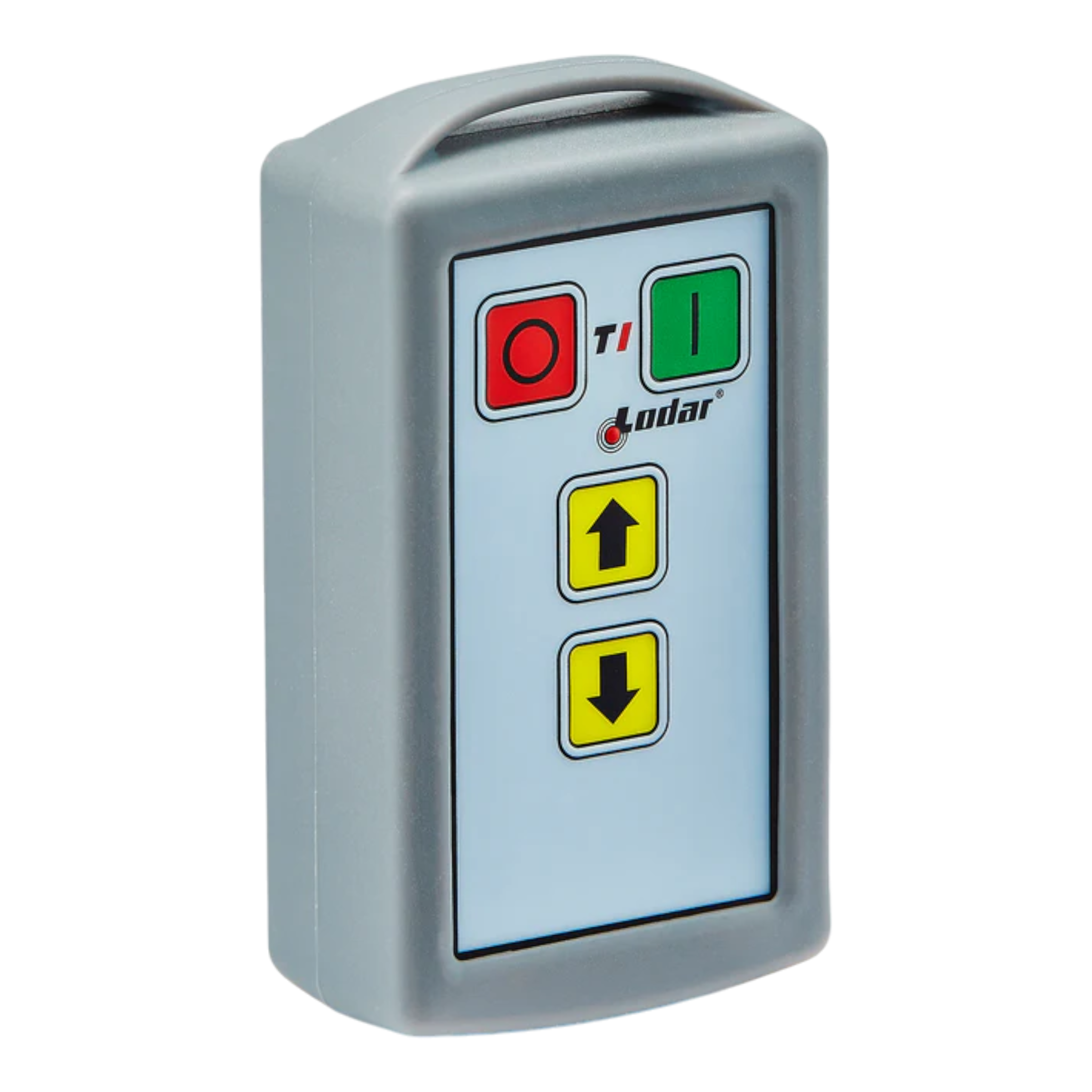 The 2 Function Lodar Replacement Standard Transmitter from Lodar LTD boasts a sleek design with red and green buttons, yellow arrows for intuitive navigation, and a stylish logo. This remote control is specifically designed to be compatible with 11 Series systems, making it an ideal replacement transmitter for seamless operation.