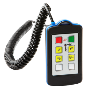 The 4 Function Lodar Hard-Wired Remote from the 9000 Series by Lodar LTD comes with a curly cable and is designed with multiple colored buttons and a digital display, providing versatile backup functionality.