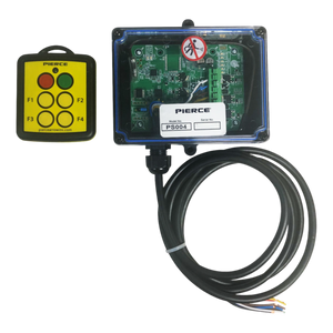 The PIERCE 4 Function Wireless Remote Control System includes a remote and circuit board with cables, seamlessly integrated for 12/24V equipment with a strong IP rating for durability.