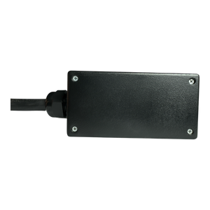 A black rectangular electronic device with a cable, set against a plain black background, the PIERCE 8 Function Wrecker Remote is designed for the towing industry and exemplifies innovative control solutions for heavy-duty applications.