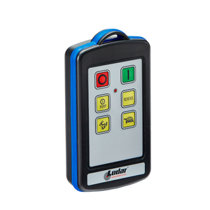 The 4 Function Lodar Replacement IP Transmitter from the 9000 Series, by Lodar LTD, is a remote control with six buttons that include pump, reverse, and power symbols. It is compatible with 92 series systems and prominently features the Lodar logo at the bottom.