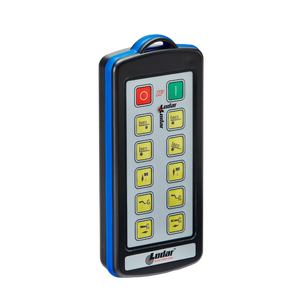 The 10 Function Lodar Replacement IP Transmitter from the 9000 Series by Lodar LTD features a sleek gray front panel with yellow buttons and red/green indicators, making it ideal for efficiently handling important tasks.