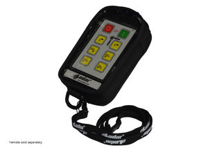 The Lodar LTD Controls | Cover | Lodar | Fabric | 92 93 IP Series | 6F remote control includes a padded protective cover with a lanyard, featuring colorful buttons and a display.