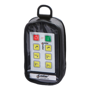 The Lodar LTD Controls Cover, designed for the 92 93 IP Series, is a black fabric cover with multiple buttons and a transparent front. This Industrial Pro transmitter features magnets and a padded cover to ensure durability and ease of use.