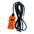 The PIERCE 2 function Momentary Hard-Wired Control Pendant, with its vibrant orange design, includes UP and DOWN buttons for precise control. Accompanied by a neatly coiled 15 ft. black cable, it is perfect for industrial applications.