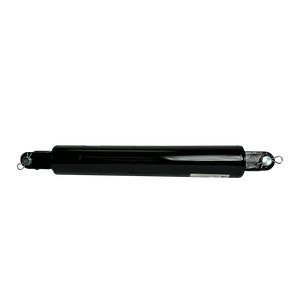 A PIERCE Welded Cylinder, featuring a 3-inch bore diameter and a 16-inch stroke, showcases its black design with silver loops on both ends, ideal for 3000 psi applications, standing out against the dark background.