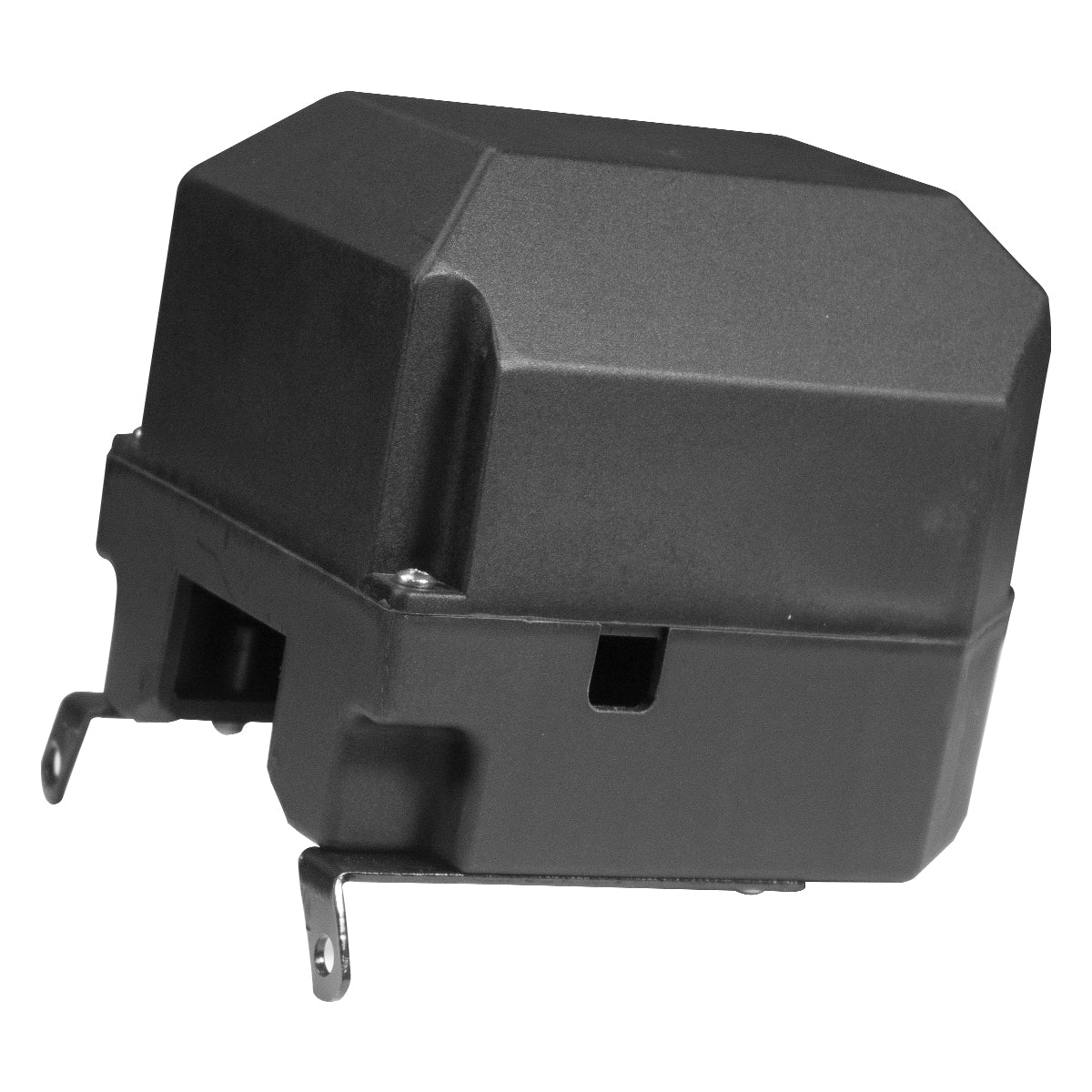 Black air compressor pressure switch with mounting brackets, ideal as a replacement part. Perfect for integrating into your setup alongside PIERCE's Housing for Solenoid for Electric Planetary Winches or fitting neatly within the winch solenoid housing.