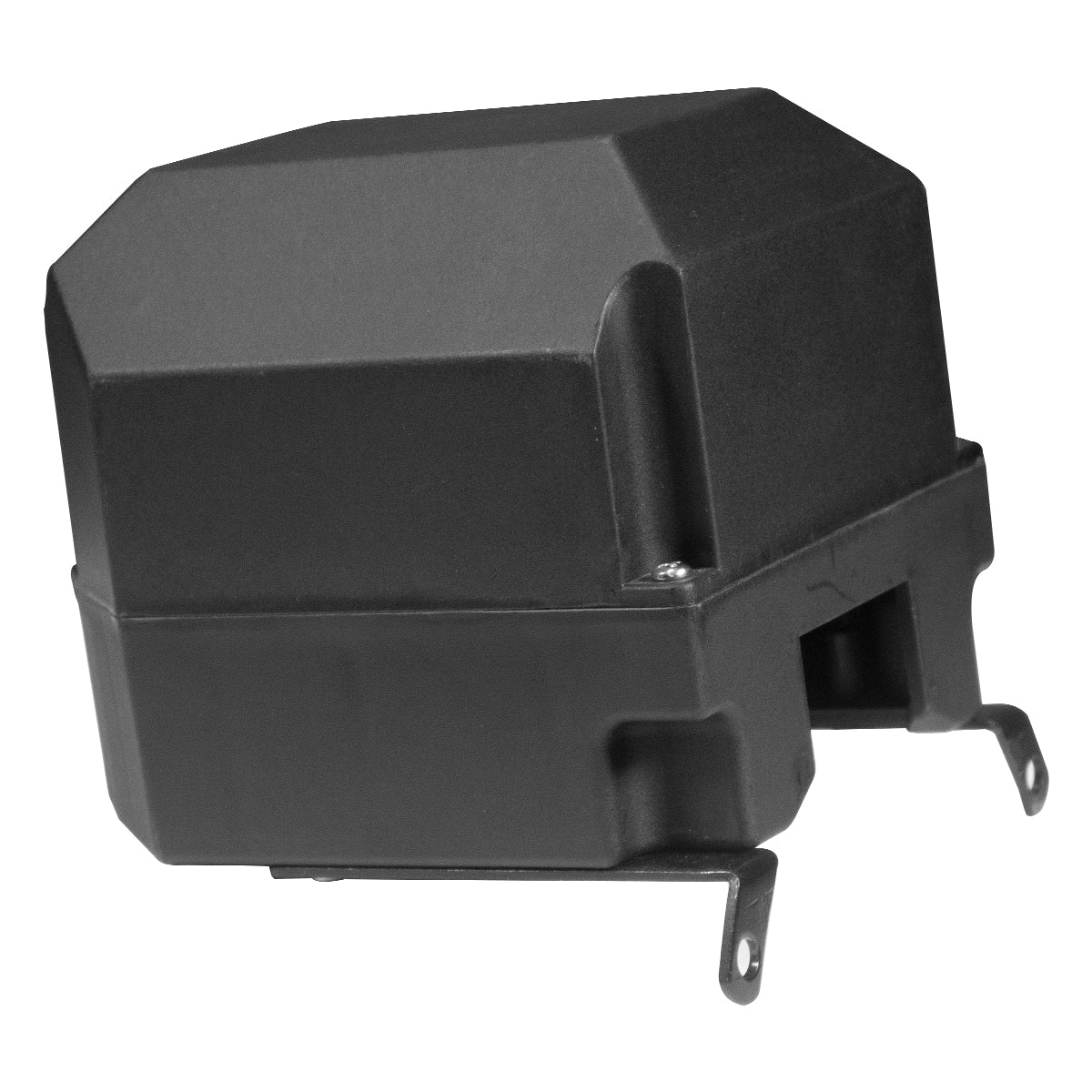 PIERCE Housing for Solenoid designed for Electric Planetary Winches, featuring a geometric, boxy design in black and equipped with two mounting brackets.