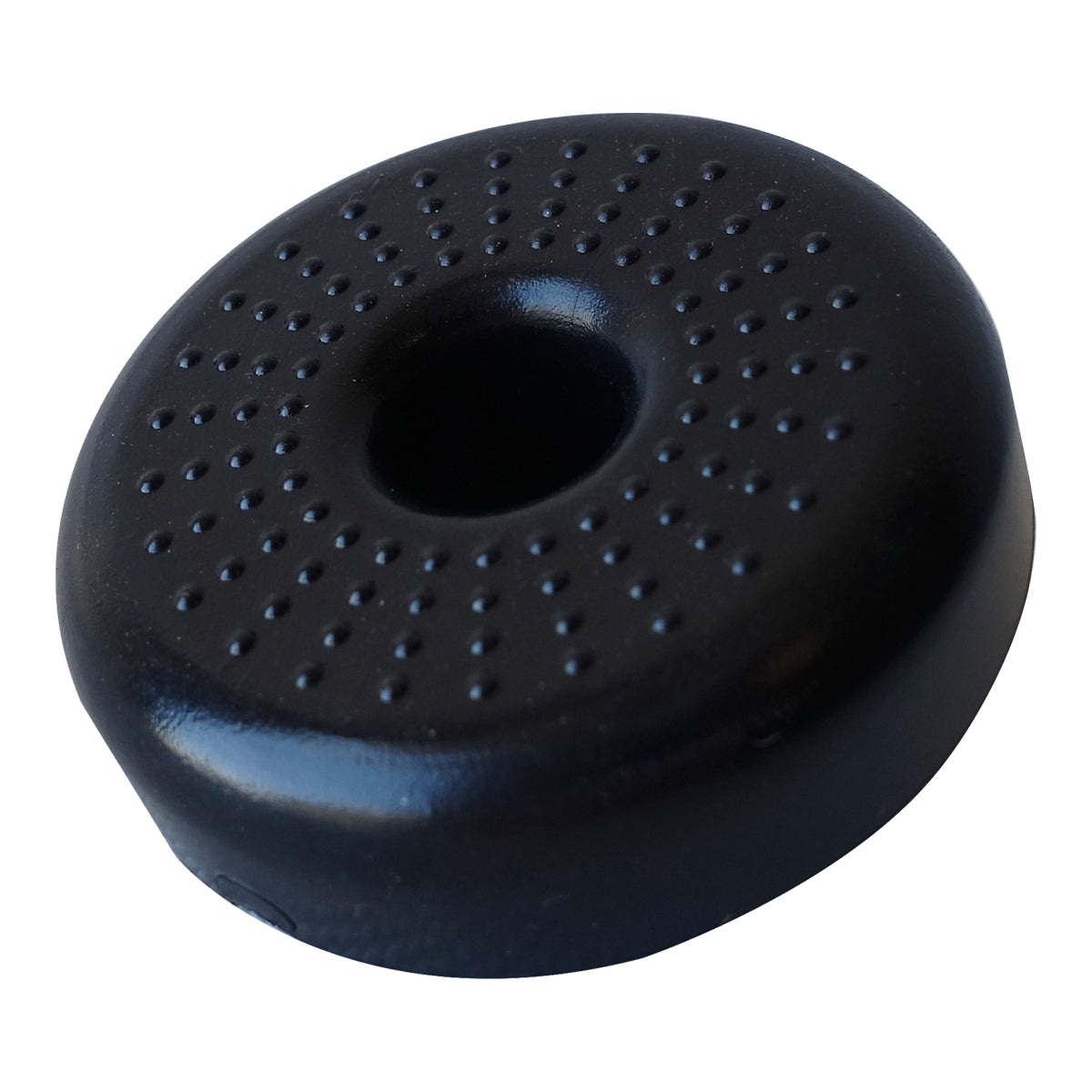 PIERCE Coolers | Foot, a black rubber pad featuring a round shape, a textured dotted surface, and a central hole, isolated on a white background.