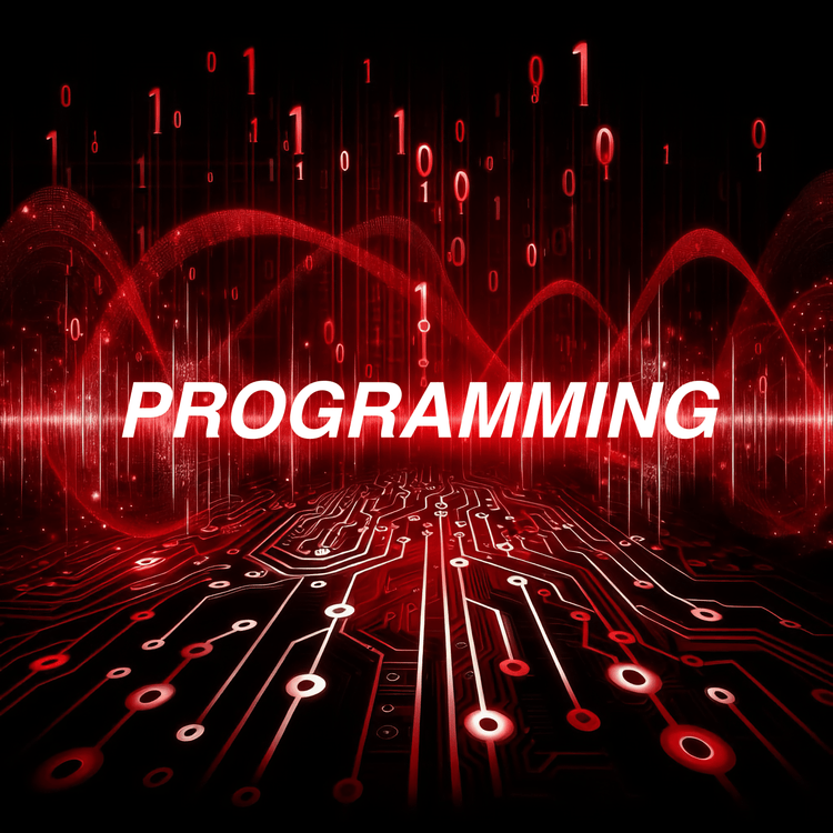 The words "Lodar Programming" from the brand PIERCE displayed on a red digital circuit background with binary code and waveforms.