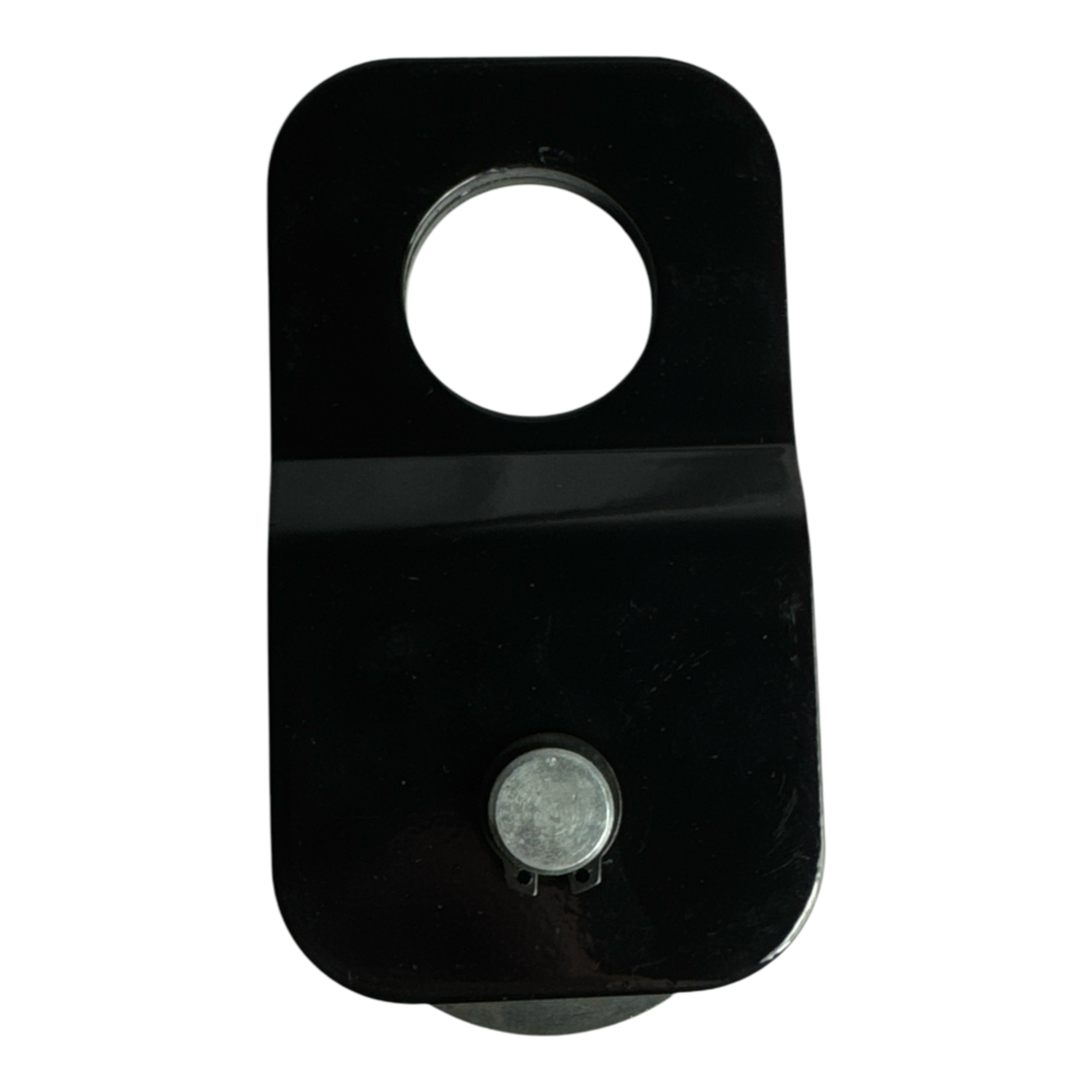 A Snatch Block WLL 6,000 lbs. by PIERCE, featuring a black rectangular design with a circular hole at the top and a small metallic button below.