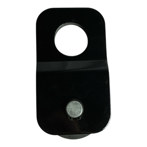 A Snatch Block WLL 6,000 lbs. by PIERCE, featuring a black rectangular design with a circular hole at the top and a small metallic button below.