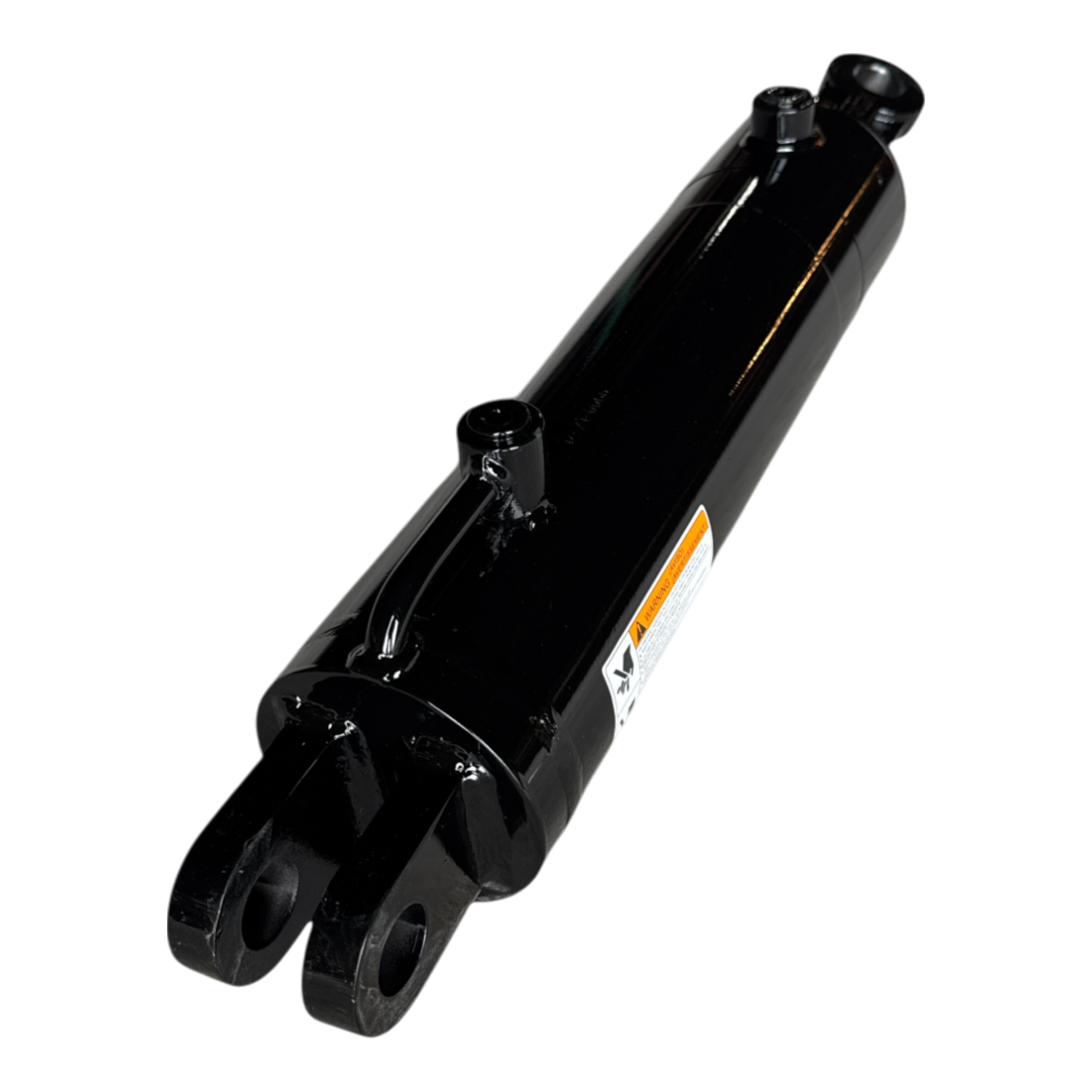 A PIERCE black hydraulic cylinder with a 4-inch bore diameter and 14-inch stroke, featuring attachment points at both ends, isolated on a white background.