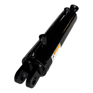 A PIERCE black hydraulic cylinder with a 4-inch bore diameter and 14-inch stroke, featuring attachment points at both ends, isolated on a white background.