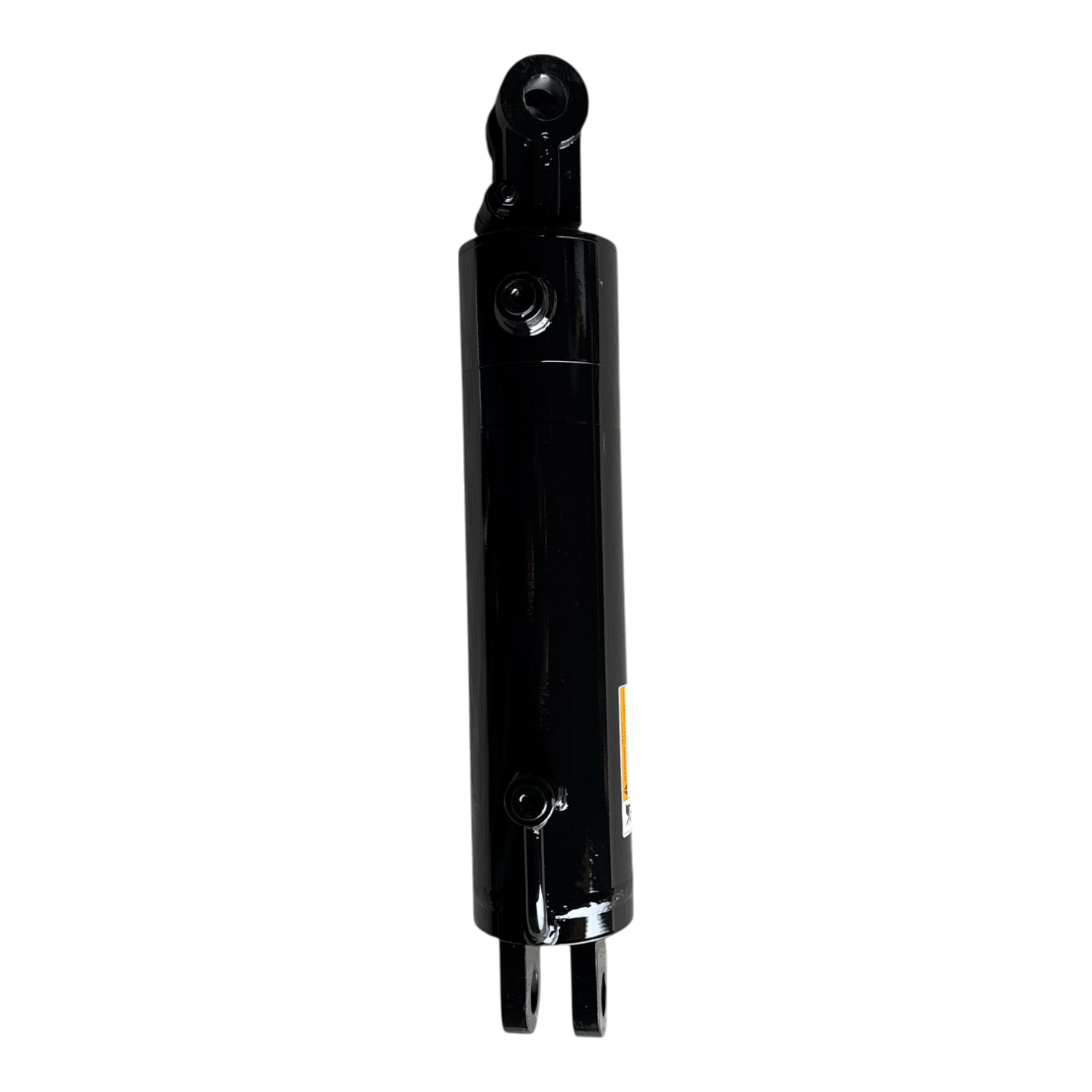 Black PIERCE welded hydraulic cylinder with a 4-inch bore diameter and 14-inch stroke against a black background.