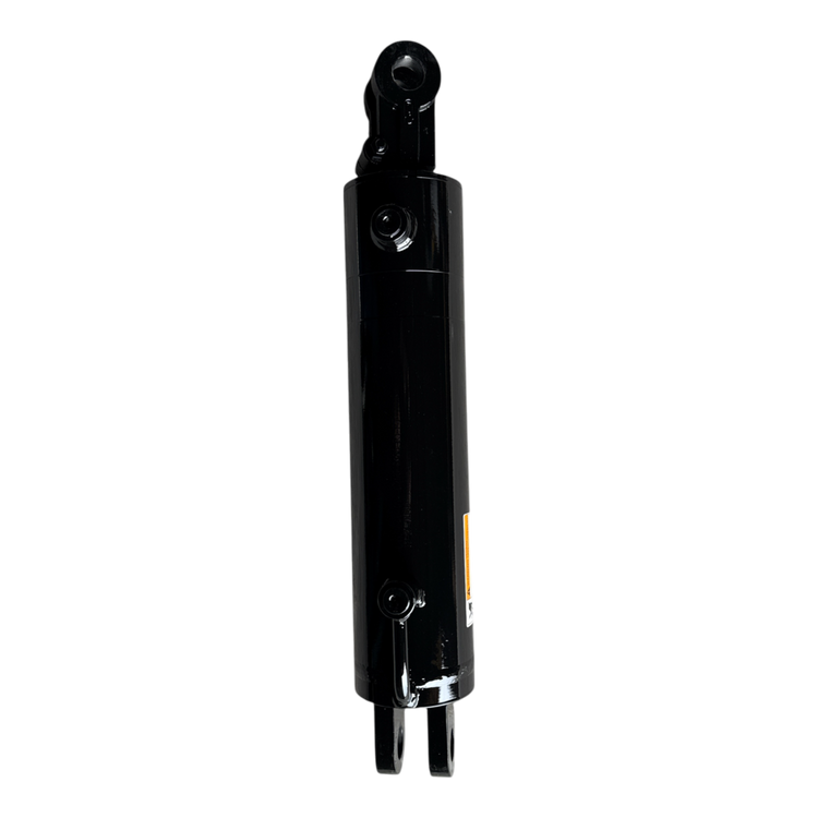 Black PIERCE welded hydraulic cylinder with a 4-inch bore diameter and 14-inch stroke against a black background.