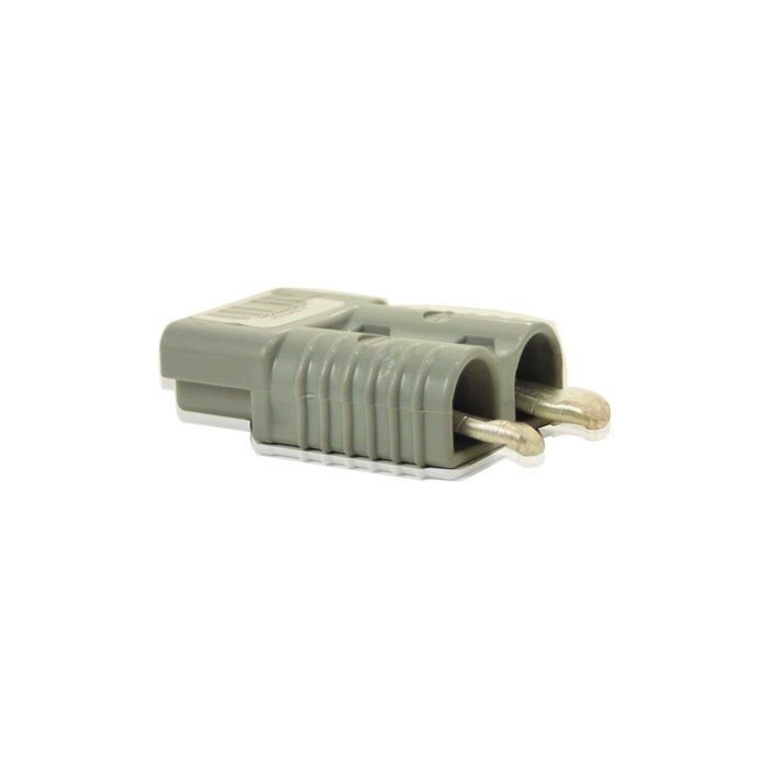 A PIERCE 4 Gauge Wire Connector, featuring a gray two-pronged electrical plug with a ribbed grip and quick connects, rests on a plain white background.