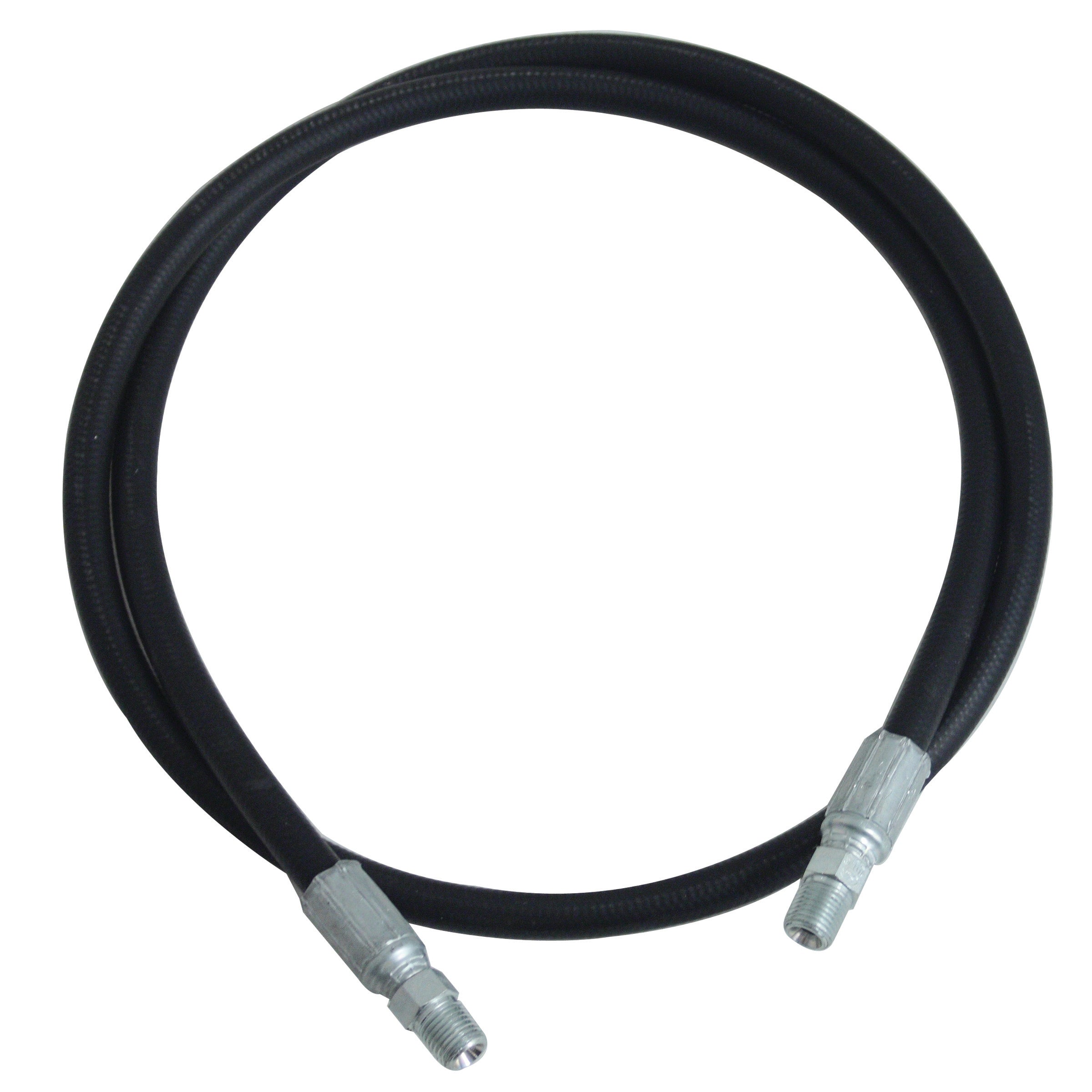 The PIERCE 5-foot black rubber hose features metal connectors, is engineered to be chemical and abrasion resistant, and is ideal for use as a Dump Kit Hose in demanding applications.